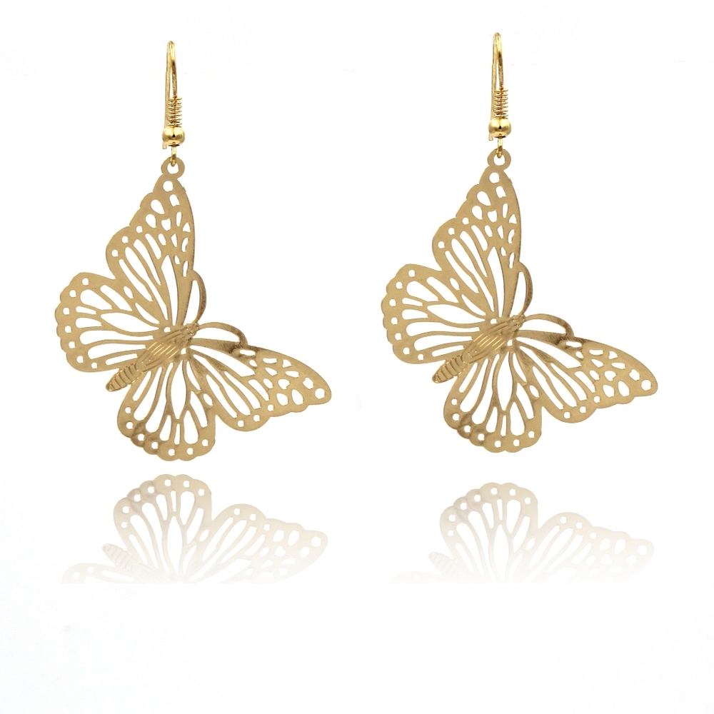 Gold hollow big butterfly earrings